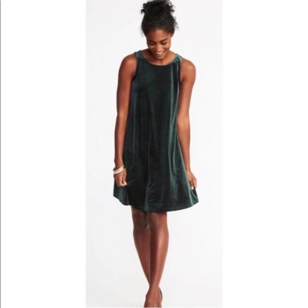 Old Navy Green Velvet Swing Dress Size S